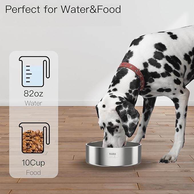 82oz Double Layers 304 Stainless Steel Dog Bowl - Insulated & Durable | Non-Slip Base | Easy to Clean | BPA-Free Safe Dog Food and Water Bowl-PawvioPets