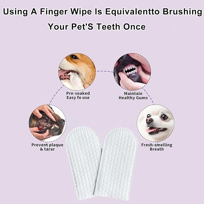 Dog Teeth Finger Wipes Cat Dental Finger Wipes, Puppy Teeth Cleaning Wipes, Pet Oral Care Pack of 50-PawvioPets