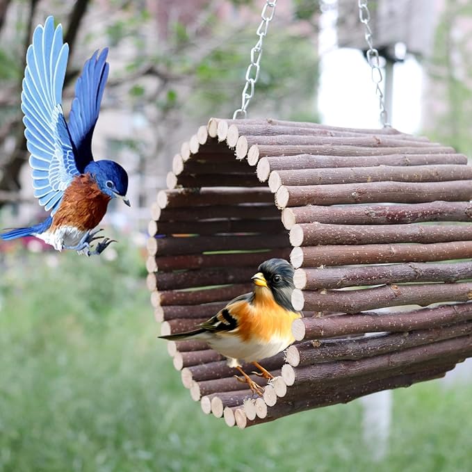 Bird Parrot Swing Toys, Hanging Bird Tree Caves, Natural Apple Wood Parrot Hammock, Bird Cage Accessories, Suitable for Little Bird Parakeets Cockatiels Lovebirds Hamster Rat (6.49" in Diameter)-PawvioPets