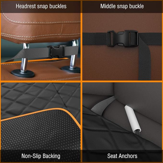 Active Pets Dog Car Seat Cover, Waterproof Front Seat Protector for SUV Truck Sedan, Pet Safety Travel Comfort System with Universal Fit, Orange-PawvioPets