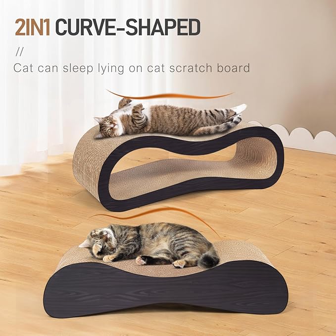2 in 1 Cat Scratcher Cardboard Lounge Bed, Cat Scratching Post, Durable Board Pads Prevents Furniture Damage,Large,Brown-PawvioPets
