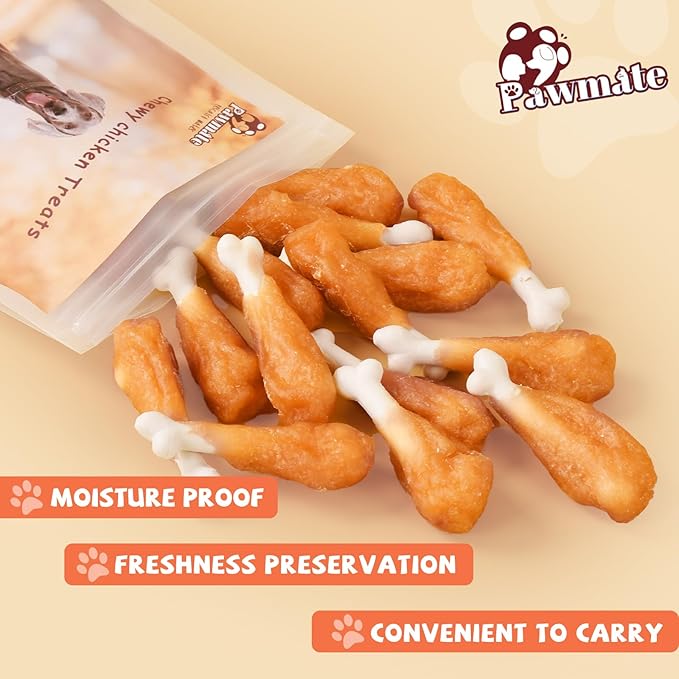 Dog Treats, Chicken Wrapped Calcium Bone Rawhide-Free Grain-Free Training Treats for Dogs Teeth Cleanning Breath Fresh Dog Chewy Snacks for Medium Large Dogs 10.6oz or 18-19 pcs-PawvioPets