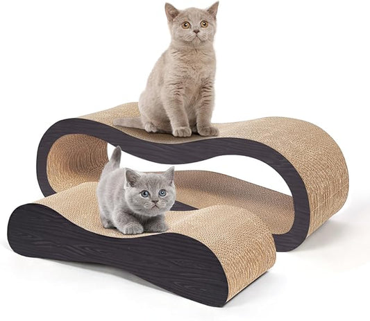 2 in 1 Cat Scratcher Cardboard Lounge Bed, Cat Scratching Post, Durable Board Pads Prevents Furniture Damage,Large,Brown-PawvioPets