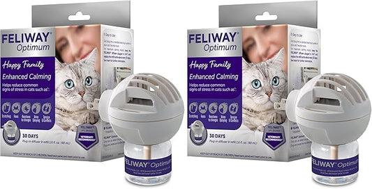 FELIWAY Optimum Cat, Enhanced Calming Pheromone Diffuser, 30 Day Starter Kit (48 mL), Translucent (Pack of 2)-PawvioPets