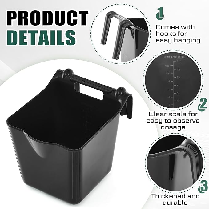 4 Pack 15 Quart Horse Feeders for Stall Hook Over Hanging Fence Hay Feeder Mountable Livestock Plastic Feed Bucket for Farm Stalls Pasture, Stable to Feed Horses Sheep Cattle Cows Etc(Black)-PawvioPets