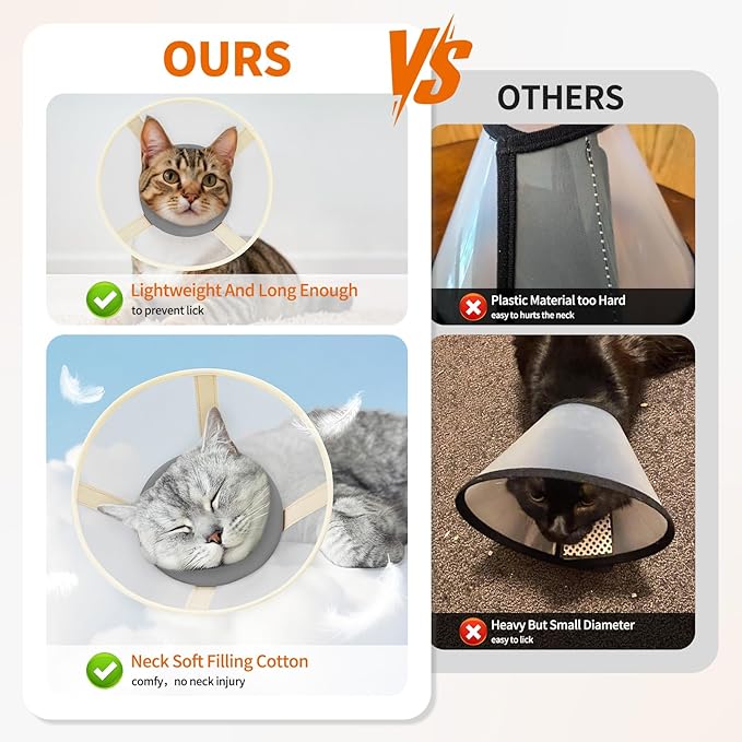 Cat Cone Collar Soft- Adjustable Comfortable Air Mesh Recovery Cone After Surgery to Stop Licking and Scratch, Alternative to Plastic Elizabethan Collar for Cat, Whiskers Freedom (Grey, S)-PawvioPets