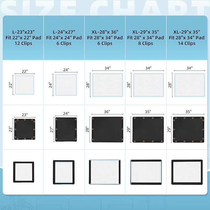 Dog Pee Pad Holder, Puppy Pad Holder, Oxford Cloth Material Soft & Durable, 12 Magnetic Clips, Fits 22" x 22" Pad, Black-PawvioPets