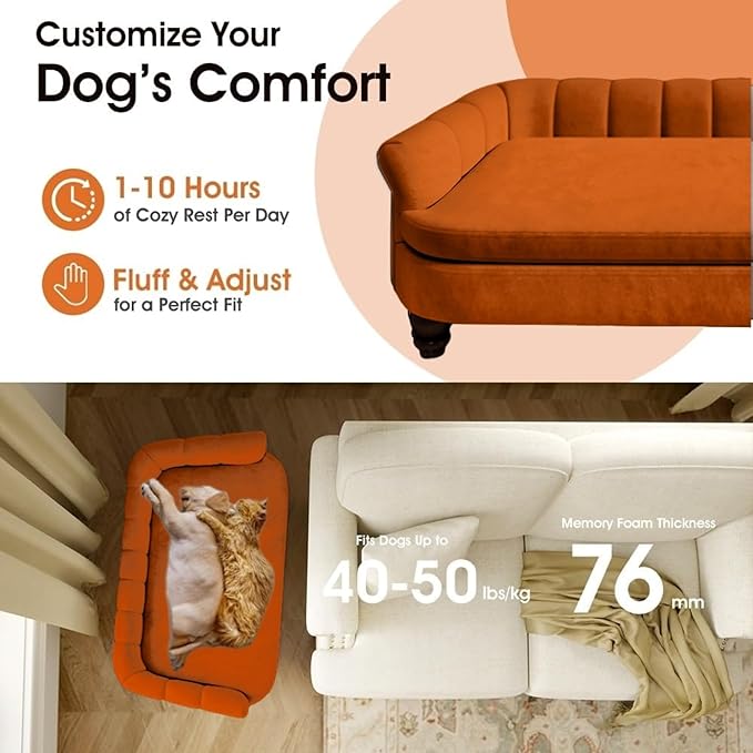 Dog Couch Sofa Bed, Comfortable Pet Sofa for Large and Medium Dogs, Soft Velvet Cushion, Durable Dog Furniture for Living Room-PawvioPets