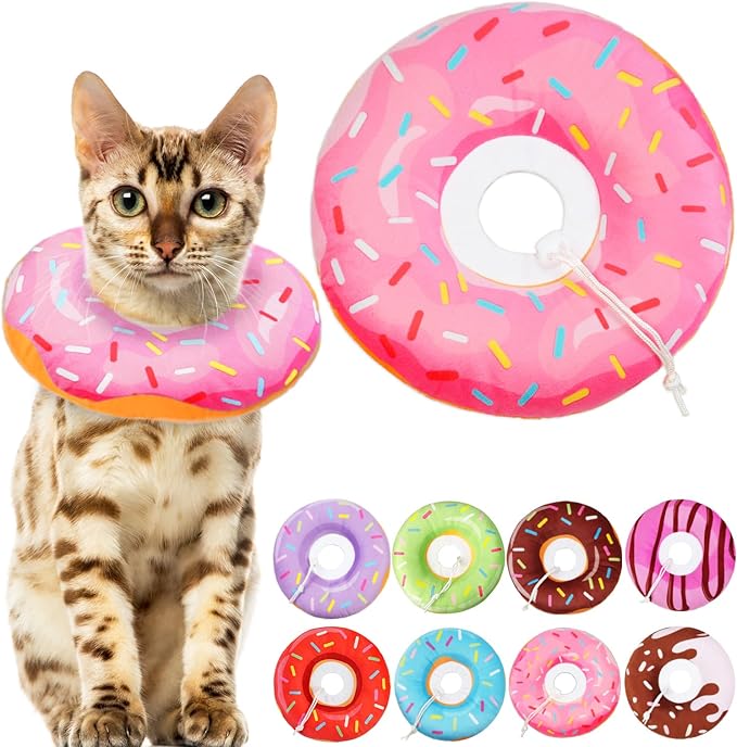 Cat Cone Collar Soft, Cat Recovery Collar for Wound Healing Cute Donut Adjustable Cones to Stop Licking Comfortable Lightweight Neck Elizabethan for Kittens After Surgery-PawvioPets