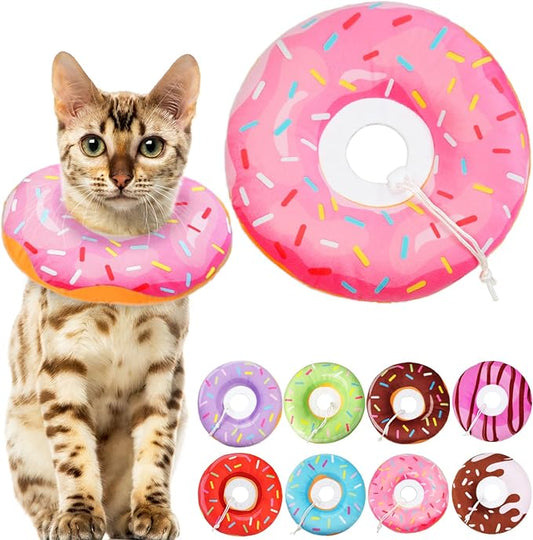 Cat Cone Collar Soft, Cat Recovery Collar for Wound Healing Cute Donut Adjustable Cones to Stop Licking Comfortable Lightweight Neck Elizabethan for Kittens After Surgery-PawvioPets