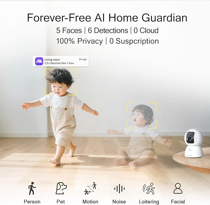 3K Pet/Dog Camera Indoor w/Phone App, No Monthly Fee 64GB Local Storage & AI Tracking Face ID, 2.4/5GHz WiFi Cameras for Home Security Baby Monitor, Pan/Tilt, 2-Way Talk-PawvioPets