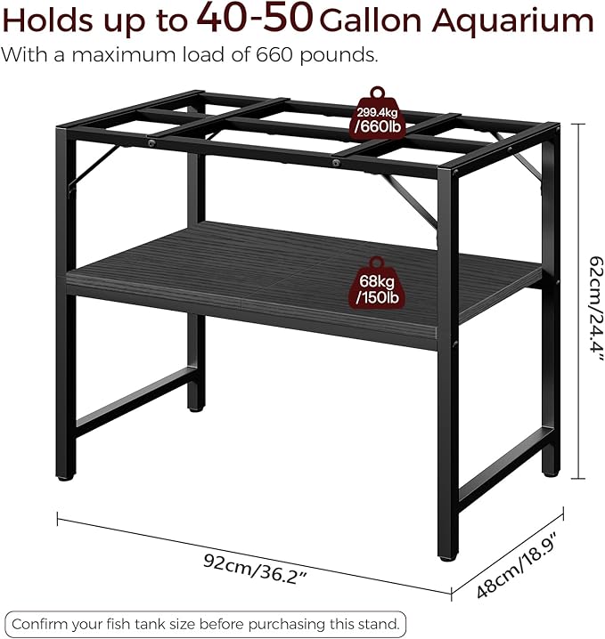 40-50 Gallon Fish Tank Stand, Aquarium Stand with 2-Tier Storage Shelves, Heavy Duty Breeder Turtle Terrarium Stand Rack for Home Office, 36.2" L x 18.9" W x 24.4" H, Black FTBK4001-PawvioPets