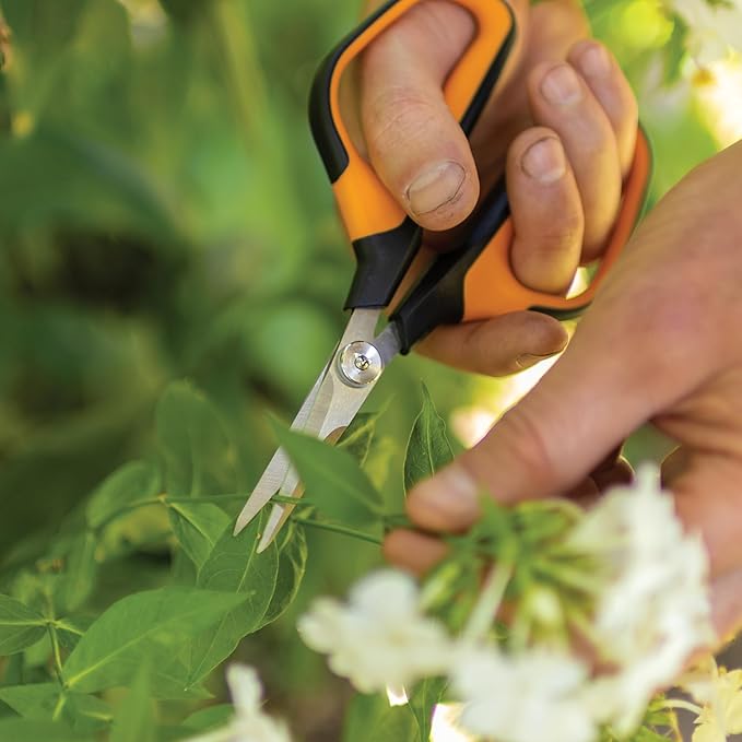 Fiskars Comfort Loop Micro-Tip Pruning Snips - 7" Garden Shears with Sheath and Extra Large SoftGrip Handle - Yard and Garden Tools - Orange/Black-PawvioPets