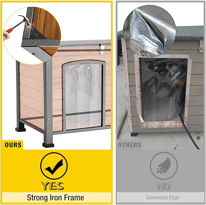 Aivituvin Dog House Outdoor Heated Dog Kennel with Insulated Liner & Heater for Winter Strong Iron Frame Large Dog Cage for Small & Medium Dogs,33.5"-PawvioPets
