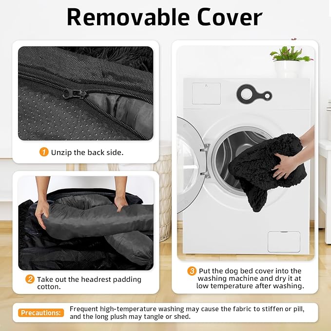 GGIB Calming Dog Bed Fluffy Plush Dog Mat for Furniture Protector with Removable Washable Cover for Large Medium Small Dogs and Cats (Medium, Black)-PawvioPets