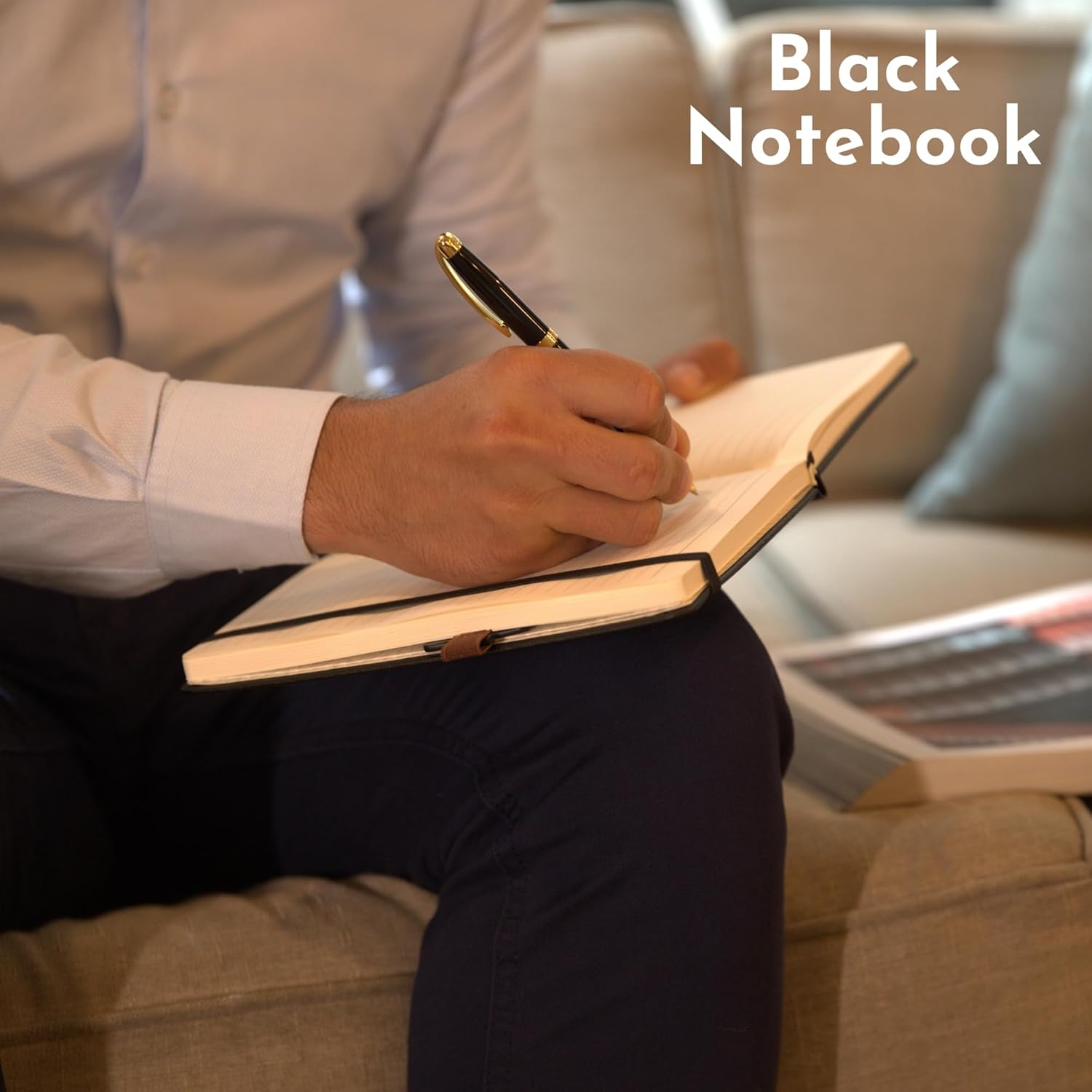 SETTINI Journal Notebook for Writing, Vegan Leather Hardcover Notebook - Pen loop, Back Pockets & Lay-Flat design, 120 GSM A5 College ruled Bleed free Paper, Gift Set for Men and Women, Onyx Black - Birthday Gift