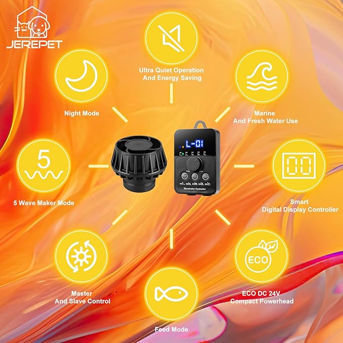 2100GPH Aquarium Wave Maker with Controller Mini DC 24V 12W Powerhead with Magnetic Mounting, Wavemaker with LED Display for 50 to 100 Gallon Tank-PawvioPets