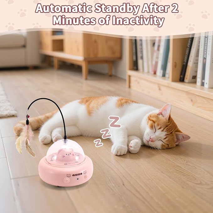 Automatic Cat Toys with Feathers, Interactive Cat Toy for Indoor Exercise, Rechargeable Teasing Toys for Indoor Cats, USB Powered, Smart Standby&Obstacle Avoidance(Pink)-PawvioPets