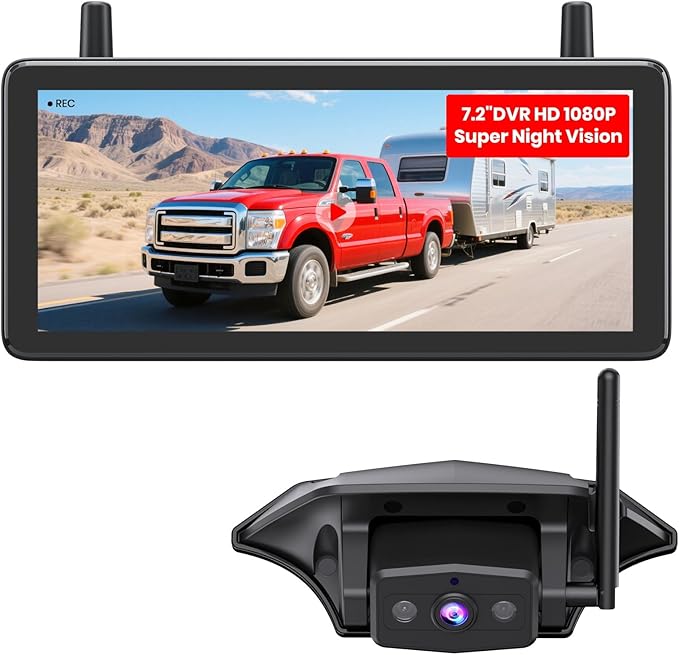 AUTO-VOX RV Backup Camera Wireless Plug and Play: Pre-Wired for Furrion System, IR Night Vision, HD 1080P 7.2'' DVR 3-Channels, Stable Signal & Wide Angle Rear View Camera for Trailer Camper Motorhome-PawvioPets