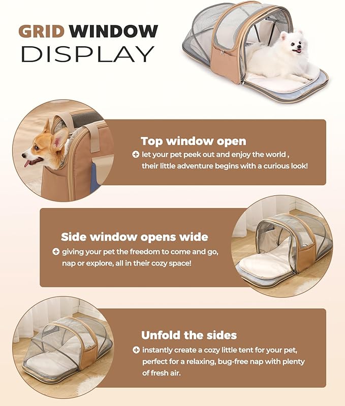 Expandable Pet Carrier Backpack, Cat Carrier Backpacks with Breathable Mesh for Cats Small Dogs Puppies Up to 25 Lbs Airline Approved Waterproof Travel Carrier with Safety Buckle for Hiking & Flights-PawvioPets