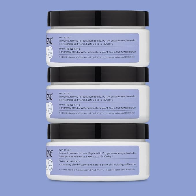 Fresh Wave Lavender Odor Removing Gel, 7 oz., Pack of 3 - Safer Odor Absorbers for Home, Natural Plant-Based Odor Eliminator, Every 7 oz. lasts 15-30 Days, For Cooking, Trash & Pets-PawvioPets