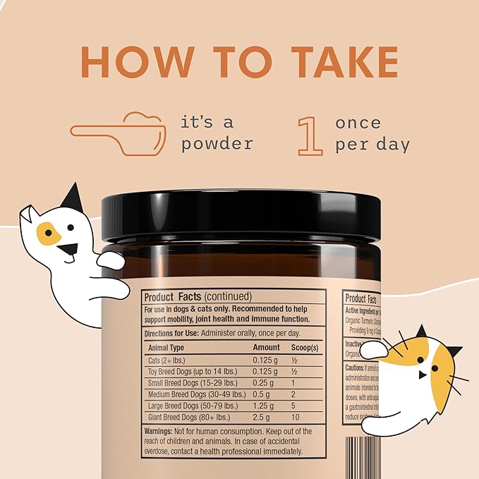 Bark & Whiskers Organic Curcumin, 2.64 Oz. (75 g), 300 Scoops, Promotes Mobility & Joint Health, Veterinarian Formulated, Non-GMO, Certified USDA Organic, Dr. Mercola-PawvioPets