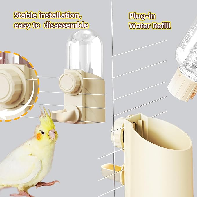 Automatic Hanging Bird Water Bottle - No Drip Cage Mounted Waters Feeder for Parakeets, Cockatiels, Budgies, Lovebirds, Finches, Canaries, Parrots (Bird Cage Accessories Travel Essential)-PawvioPets