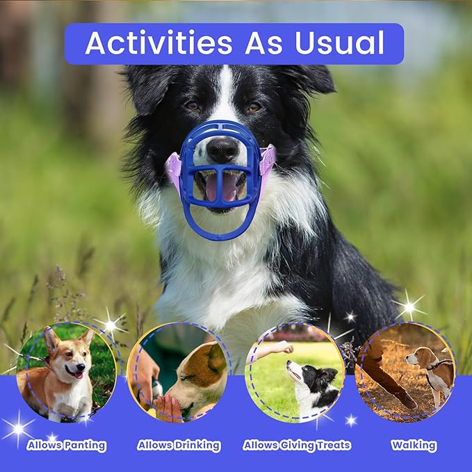 Basket Muzzle Allows Panting Drinking, Anti Biting Chewing, Suitable for Grooming Trimming Training, for Small Medium Large Dogs (Blue, Size 4)-PawvioPets