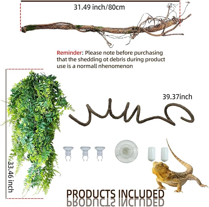 BNOSDM Reptile Vines, Bendable Jungle Climbing Vine with Moss,Terrarium Plants Decor,Artificial Plants Tank Decorations Accessories for Bearded Dragons Chameleons Snakes Lizards Hermit Crabs-PawvioPets