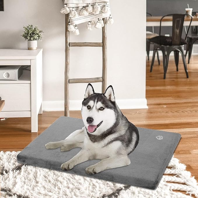 EMPSIGN Stylish Dog Bed Mat Dog Crate Pad Mattress Reversible (Cool & Warm), Water Proof Linings, Removable Machine Washable Cover, Firm Support Pet Crate Bed for Small to XX-Large Dogs, Grey-PawvioPets