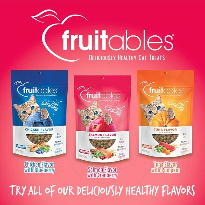 Fruitables Cat Treats Crunchy Salmon & Cranberry Cat Treats Healthy Low Calorie, High Protein Wheat, Corn & Soy Free 30 Ounces-PawvioPets
