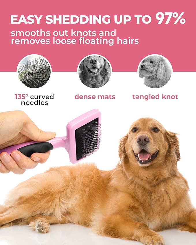 Dog Brush for Shedding Grooming,6 Pack Long-Pin Brush Set for Long Haired Dog Cat Goldendoodles Poodles Doodles Pink-PawvioPets
