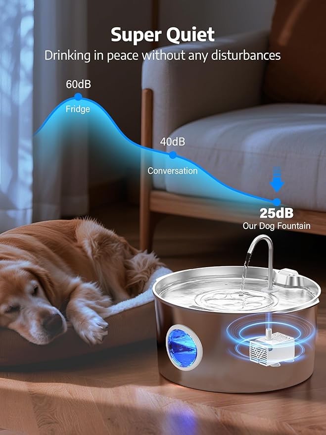 3.4Gal Dog Water Fountain for Large Dogs, Extra Large Stainless Steel Pet Water Fountain, Round Dog Water Bowl Dispenser with Metal Handle, Water Level Window for Multi Pet Home(Water Pump)-PawvioPets