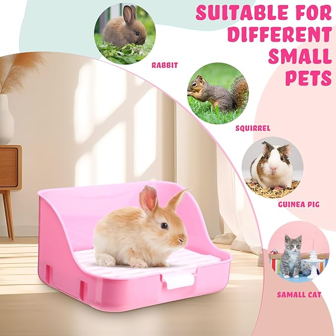 15 Pcs Rabbit Starter Kit Small Rabbit Litter Box Animal Grooming Kit Bunny Toys Bowl Blankets with Cleaning Set for Guinea Pig Accessories(Pink)-PawvioPets
