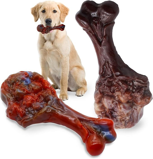 Dog Chew Toys for Aggressive Chewers, Indestructible Dog Toy for for Medium/Large Breed, Tough Nylon Teething Bone Toy to Keep Them Busy,Bacon and Real Beef Flavor (Beef+Bacon Flavor, 2 Pack)-PawvioPets