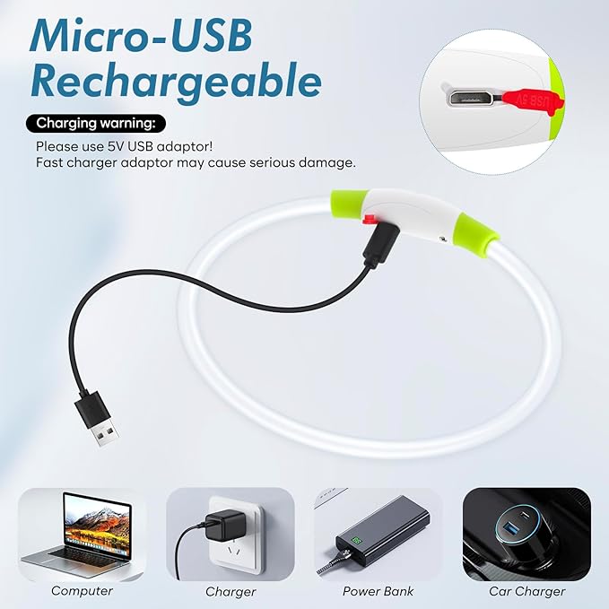 BSEEN Light Up Dog Collar - LED Dog Collar Rechargeable, Glowing Pet Collars for Small Medium Large Dogs, TPU Cuttable Lighted Puppy Collar, Safety Dog Lights for Night Walking (Green 70cm)-PawvioPets