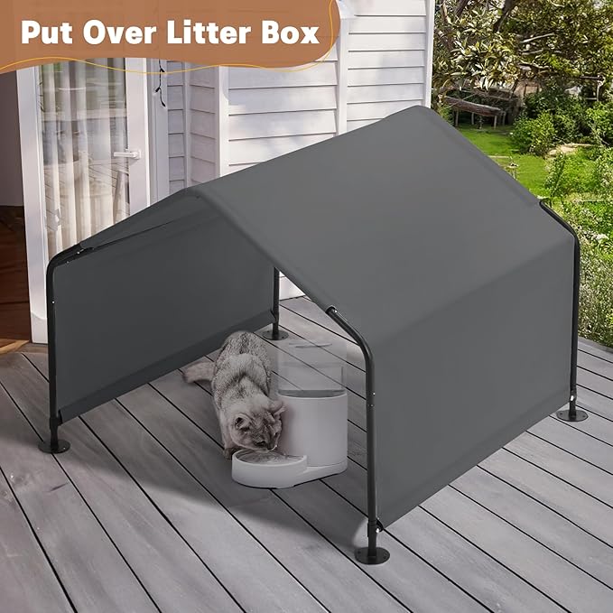 Dog Shade Shelter Outdoor 4'x4'x3' Tent for Large Medium Dogs, Outside Sun Rain Canopy Pet House for Livestock Pigs Cats with Waterproof Roof Ground Nails,Darkl Gray-PawvioPets