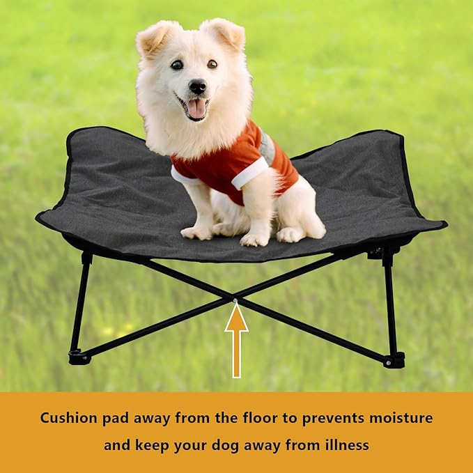 Elevated Dog Bed, Portable Raised Pet Cot for Outdoor and Indoor Folding Dog Cot Bed with Comfortable Padded Filling Carrying Bag Included Pet Raised Travel Lounger for Camping Traveling (28x28x8inch)-PawvioPets