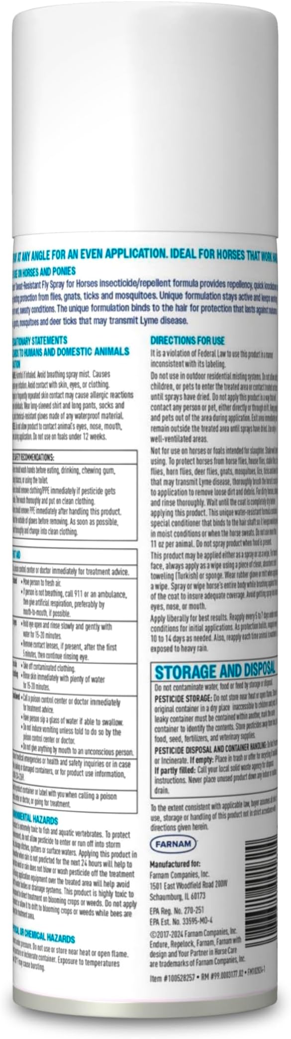 Farnam Endure Sweat-Resistant Fly Spray for Horses, Protects Against Lyme Disease, 15 oz-PawvioPets