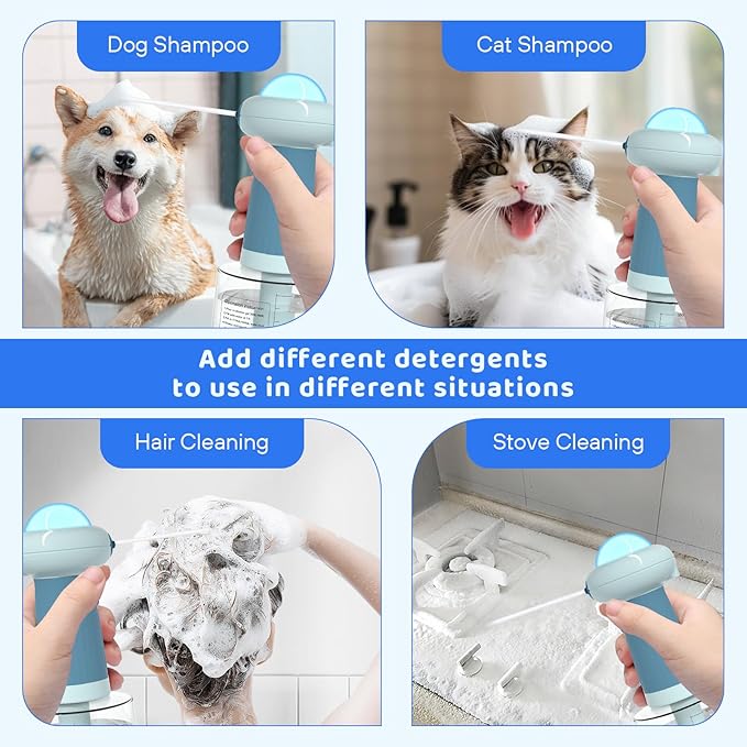 Dog Shampoo Dispenser, UFO Dog Shampoo Sprayer, Electric Foaming Shampoo Dispenser for Dog and Cat Washing, for Bathtub, Kitchen Sink, Bathroom Cleaning, Blue-PawvioPets