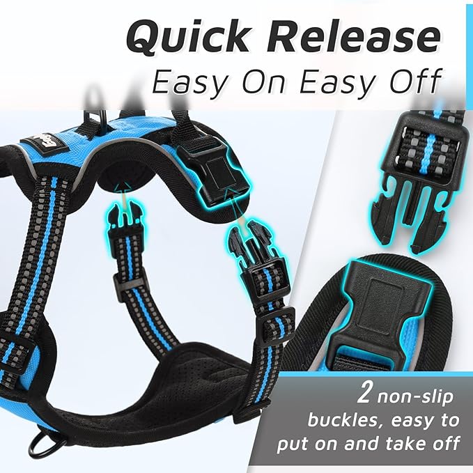 Eagloo Small Dog Harness No Pull, Service Vest with Reflective Strips and Control Handle, Adjustable and Comfortable for Walking, No Choke Pet Harness with 2 Metal Rings, Sky Blue, XS-PawvioPets