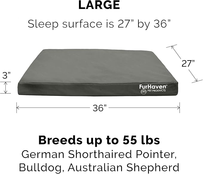 Furhaven Water-Resistant Cooling Gel Dog Bed for Large/Medium Dogs w/ Removable Washable Cover, For Dogs Up to 55 lbs - Indoor/Outdoor Logo Print Oxford Polycanvas Mattress - Stone Gray, Large-PawvioPets
