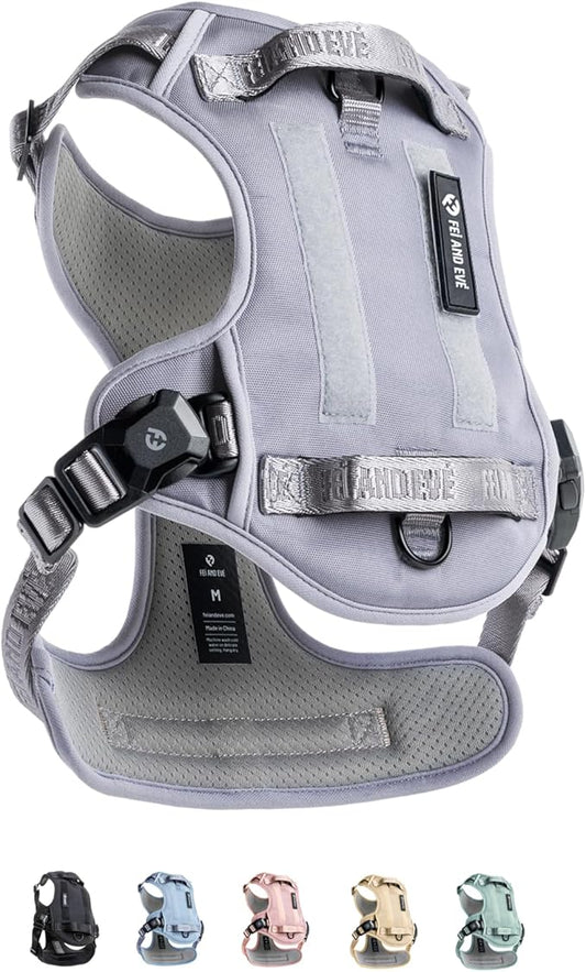 2025 New Edition, Fei & Eve MagEase Dog Harness - 3-Second Magnetic Buckles | 3-Point No-Pull Control | Heavy-Duty 900D Nylon | Dual Safety Handles | Breathable Mesh | Adjustable Fit | Medium, Gray-PawvioPets