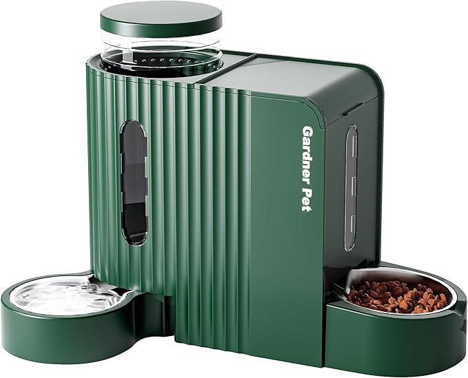 Gardner Pet Automatic Gravity Pet Feeder, 0.8 Gallons*2 Dog Feeder and Water Dispenser Set 100% BPA-Free, 2-in-1 Gravity Feeder with Stainless Steel Bowl for Dogs, Cats, Rabbits, Puppies (Green)-PawvioPets