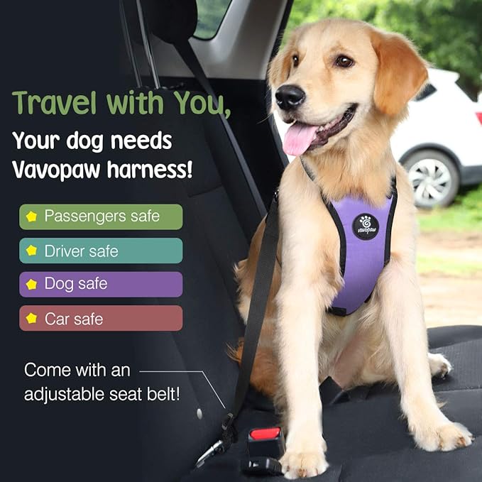 Dog Seat Belt, Safety Vest Dog Car Harness with Adjustable Buckle Dog Seat Belt for Vehicle Nylon Pet Safety Seat Belts Heavy Duty(XL, Purple)-PawvioPets