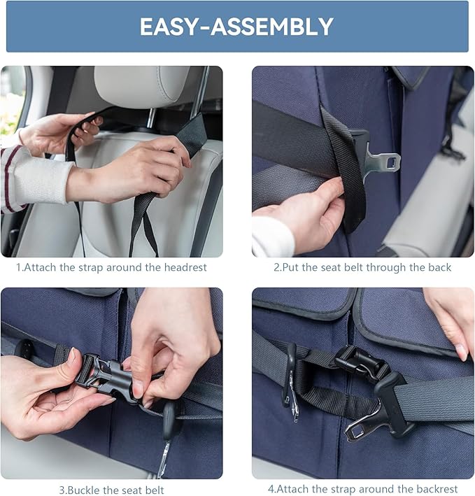 A 4 Pet Dog Car Seat for Medium/Large Dog or 2 Small Dogs, Booster Car Seat with Storage Bags and 2 Seat Belts, Pet Seat for Dogs Under 55 lbs-PawvioPets