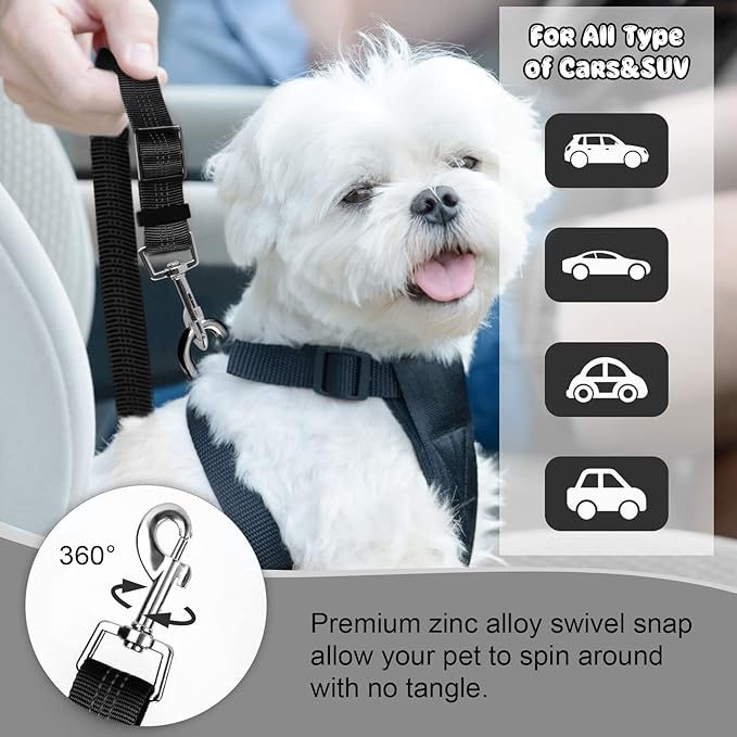 BWOGUE Pet Dog Cat Seat Belts, Car Headrest Restraint Adjustable Safety Leads Vehicle Seatbelt Harness (1 Pack)-PawvioPets