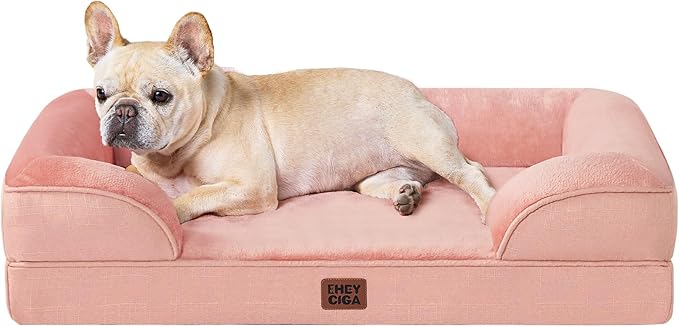 EHEYCIGA Orthopedic Dog Bed for Small Dogs, Waterproof Memory Foam Small Dog Beds with Sides, Non-Slip Bottom and Egg-Crate Foam Medium Pet Couch Bed with Washable Removable Cover, Dusty Pink-PawvioPets