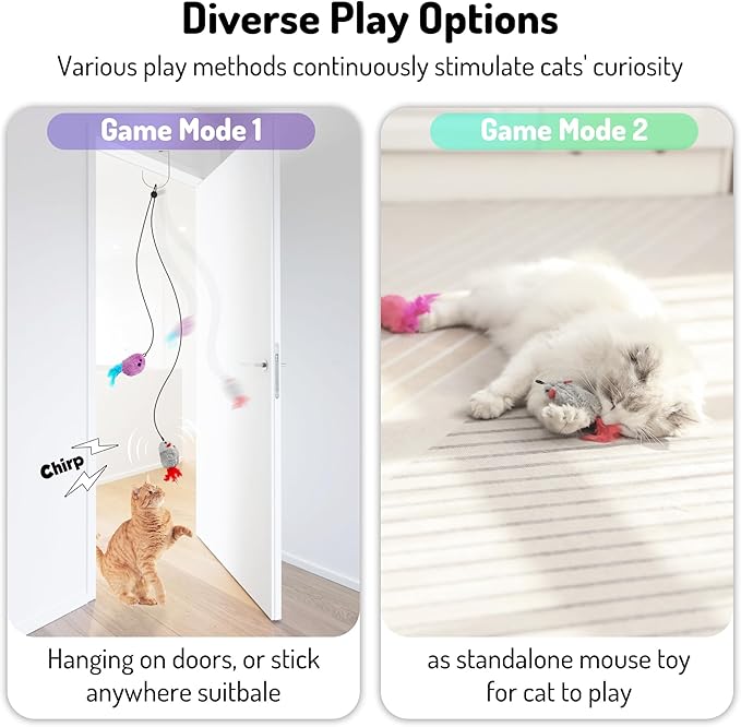 Hanging cat Toys mice with Squeaky Sound 3PCS, Retractable Teaser Toy, Interactive cat Toys for Indoor Bored Kitten Self Play Chase Exercise, Mental Physical Stimulation for All Breeds-PawvioPets