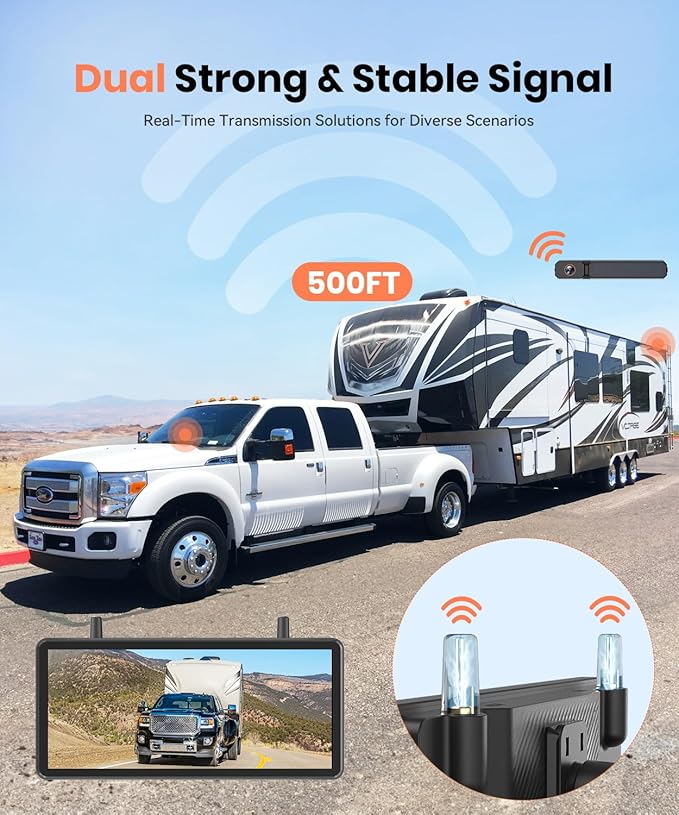 AUTO-VOX 2 Solar Wireless Backup Camera System with Two Cameras (License Plate & Portable): 7.2” 1080P HD Dual Channel Monitor, IP69K Waterproof Back up Camera for Truck,RV,Camper,Horse/Boat Trailer-PawvioPets